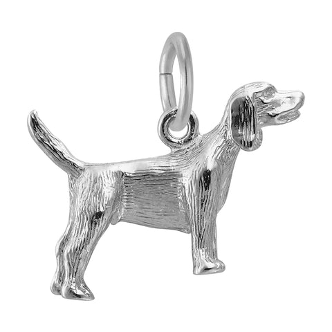 Beagle Dog Charm In 14K White Gold