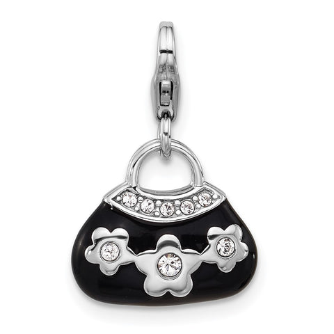 Sterling Silver 3-D Black Enameled Purse Charm