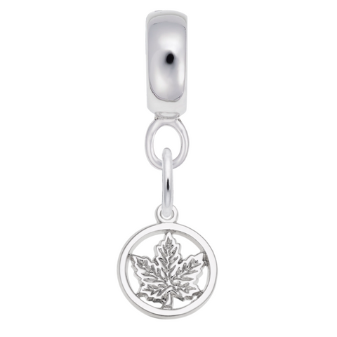 Maple Leaf Charm Dangle Bead In Sterling Silver