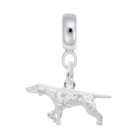 Pointer Dog Charm Dangle Bead In Sterling Silver