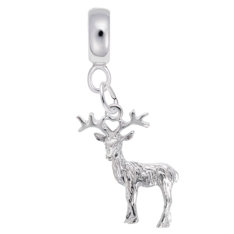 Reindeer Charm Dangle Bead In Sterling Silver