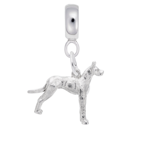 Great Dane Dog Charm Dangle Bead In Sterling Silver