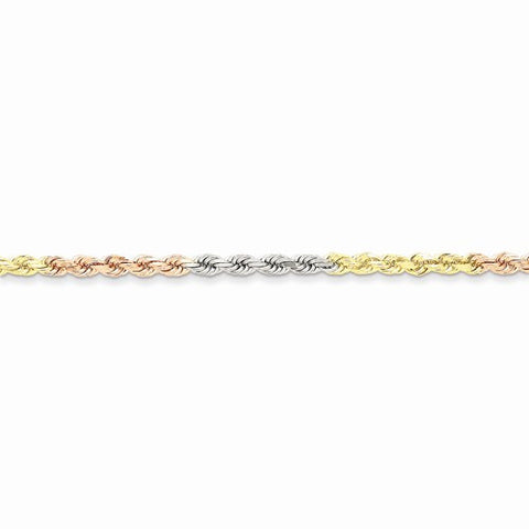 14K Tri-Color Gold Diamond-Cut Rope Chain Bracelet