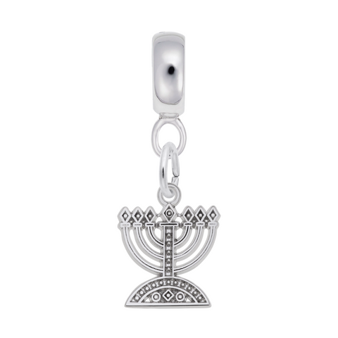 Menorah Charm Dangle Bead In Sterling Silver