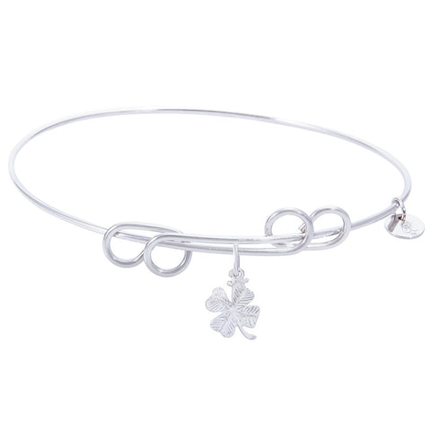 Sterling Silver Carefree Bangle Bracelet With 4 Leaf Clover Charm