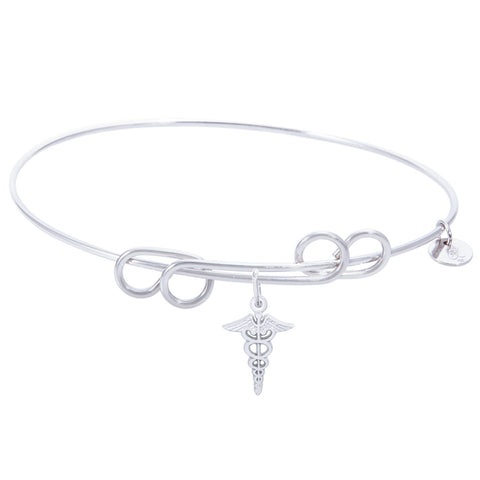 Sterling Silver Carefree Bangle Bracelet With Caduceus Charm