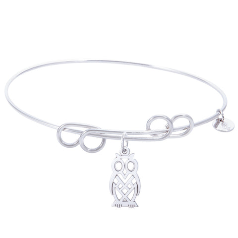 Sterling Silver Carefree Bangle Bracelet With Owl Charm