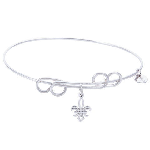 Sterling Silver Carefree Bangle Bracelet With Fleur De Lis Charm