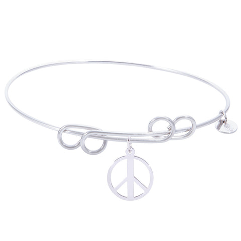 Sterling Silver Carefree Bangle Bracelet With Peace Symbol Charm