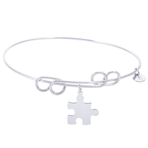 Sterling Silver Carefree Bangle Bracelet With Puzzle Piece Charm