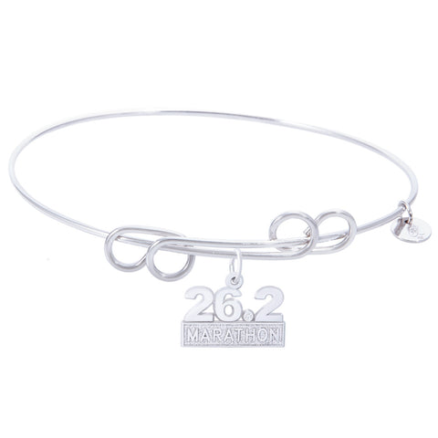 Sterling Silver Carefree Bangle Bracelet With Marathon 26.2 W/Diamond Charm