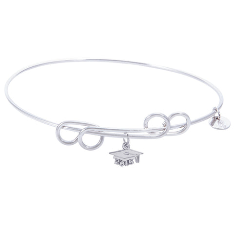 Sterling Silver Carefree Bangle Bracelet With Grad Cap 2015 Charm