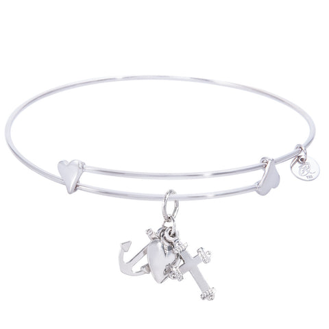 Sterling Silver Sweet Bangle Bracelet With Faith,Hope,Charity Charm