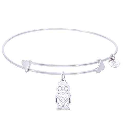 Sterling Silver Sweet Bangle Bracelet With Owl Charm