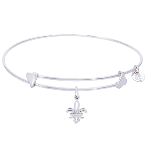 Sterling Silver Sweet Bangle Bracelet With Fleur De Lis Charm