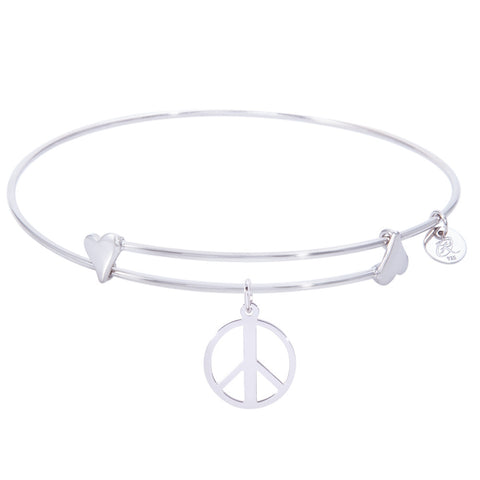 Sterling Silver Sweet Bangle Bracelet With Peace Symbol Charm