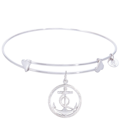 Sterling Silver Sweet Bangle Bracelet With Anchor Charm