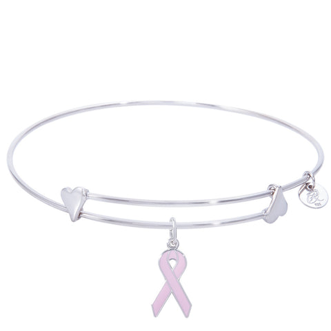 Sterling Silver Sweet Bangle Bracelet With Breast Cancer Ribbon Charm