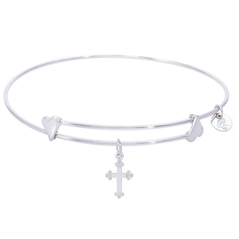 Sterling Silver Sweet Bangle Bracelet With Cross Charm