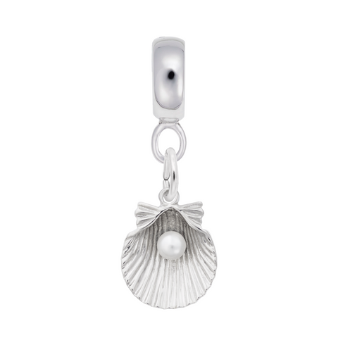 Shell With Pearl Charm Dangle Bead In Sterling Silver