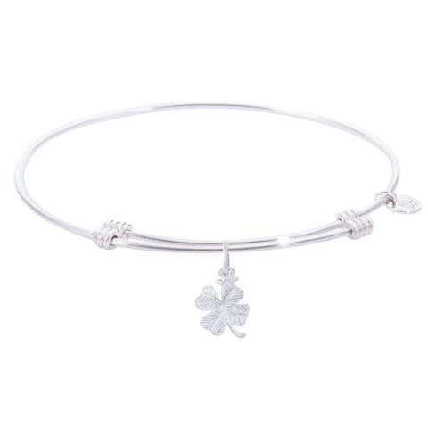 Sterling Silver Tranquil Bangle Bracelet With 4 Leaf Clover Charm