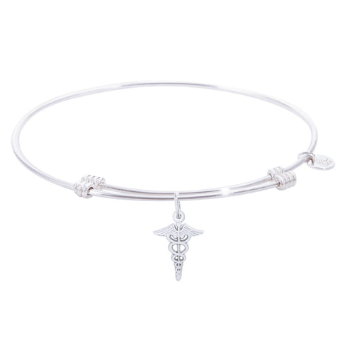 Sterling Silver Tranquil Bangle Bracelet With Caduceus Charm