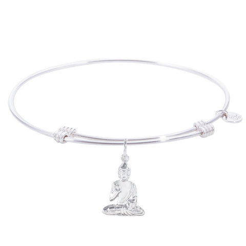 Sterling Silver Tranquil Bangle Bracelet With Buddha Charm