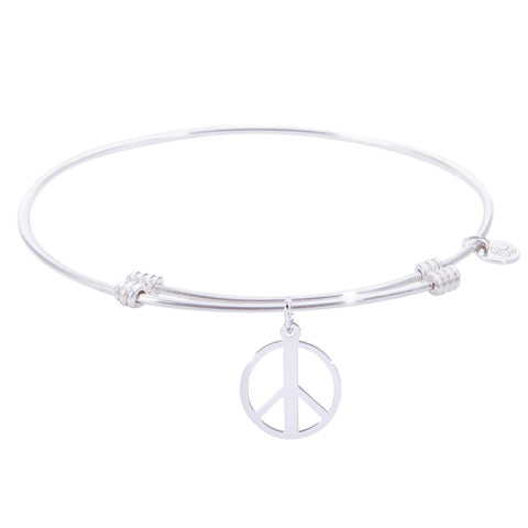 Sterling Silver Tranquil Bangle Bracelet With Peace Symbol Charm