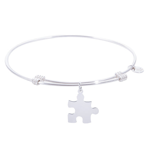 Sterling Silver Tranquil Bangle Bracelet With Puzzle Piece Charm