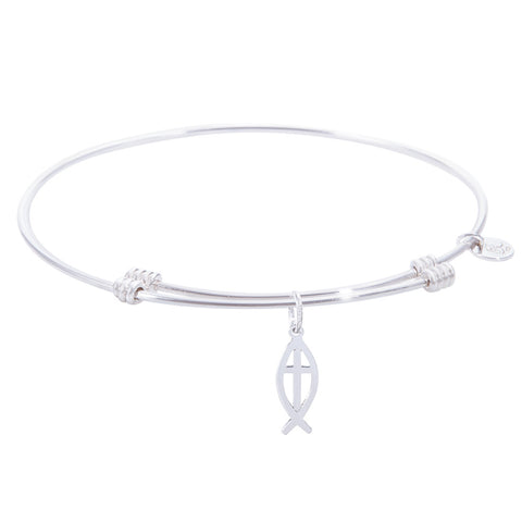 Sterling Silver Tranquil Bangle Bracelet With Ichthus Charm