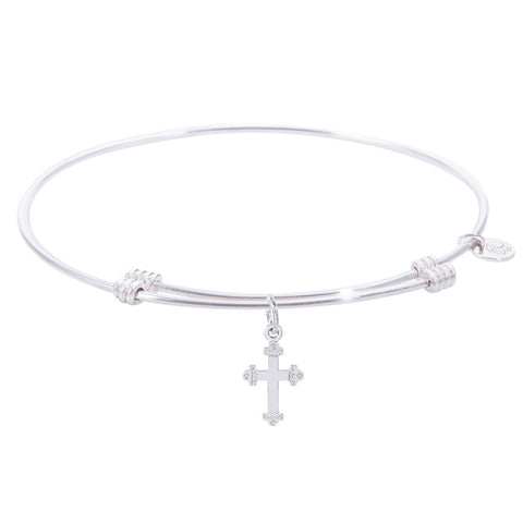 Sterling Silver Tranquil Bangle Bracelet With Cross Charm