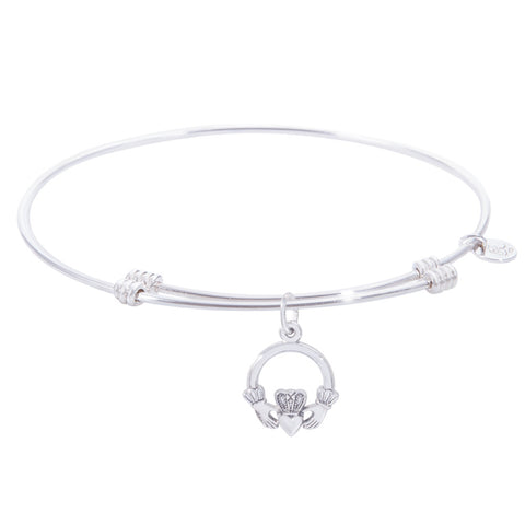 Sterling Silver Tranquil Bangle Bracelet With Claddagh Charm