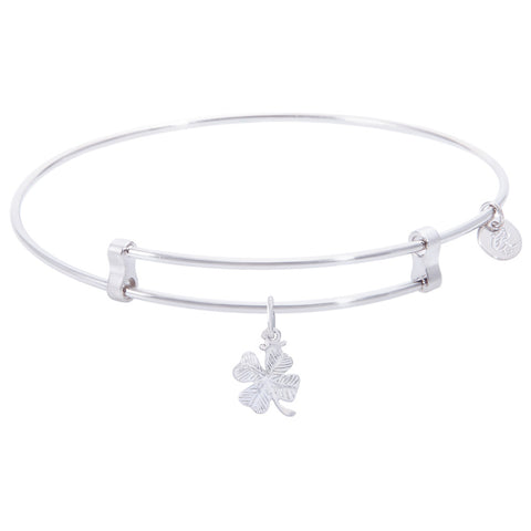 Sterling Silver Confident Bangle Bracelet With 4 Leaf Clover Charm