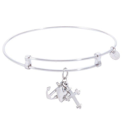 Sterling Silver Confident Bangle Bracelet With Faith,Hope,Charity Charm