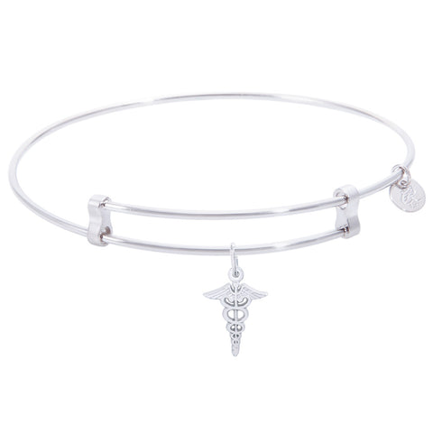 Sterling Silver Confident Bangle Bracelet With Caduceus Charm