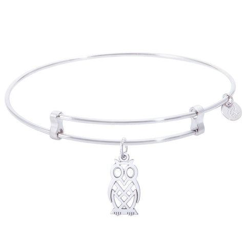 Sterling Silver Confident Bangle Bracelet With Owl Charm