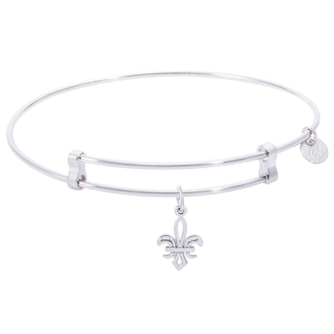 Sterling Silver Confident Bangle Bracelet With Fleur De Lis Charm