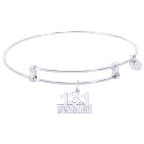 Sterling Silver Confident Bangle Bracelet With Marathon 13.1 W/Diamond Charm