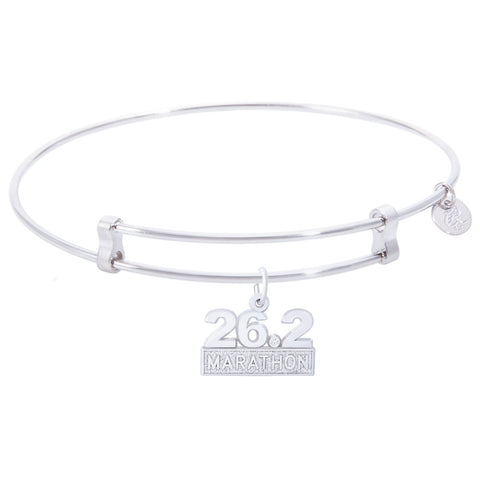 Sterling Silver Confident Bangle Bracelet With Marathon 26.2 W/Diamond Charm