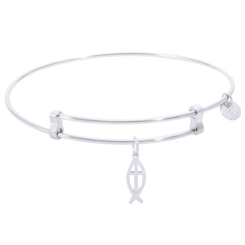 Sterling Silver Confident Bangle Bracelet With Ichthus Charm