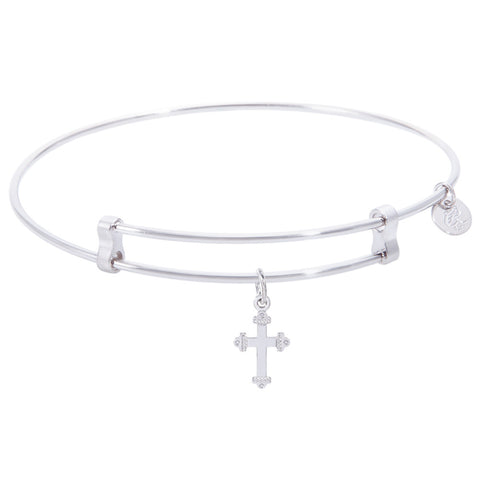 Sterling Silver Confident Bangle Bracelet With Cross Charm