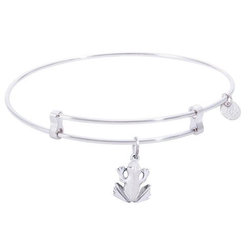 Sterling Silver Confident Bangle Bracelet With Frog Charm