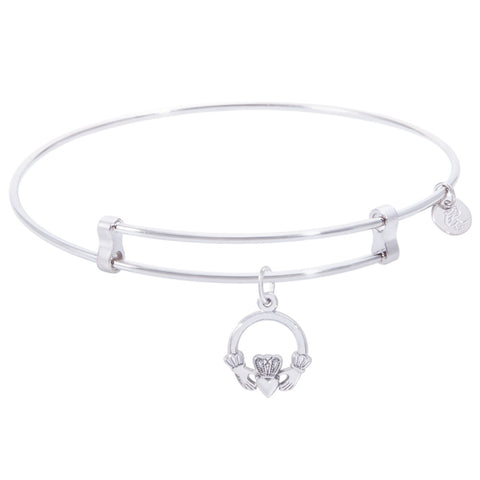 Sterling Silver Confident Bangle Bracelet With Claddagh Charm