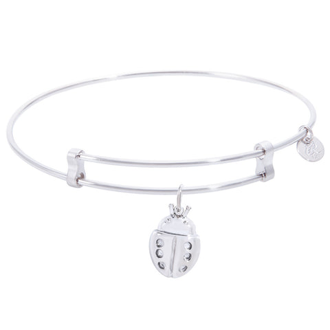 Sterling Silver Confident Bangle Bracelet With Ladybug Charm