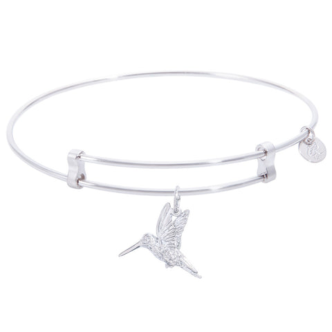 Sterling Silver Confident Bangle Bracelet With Hummingbird Charm