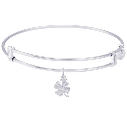 Sterling Silver Noble Bangle Bracelet 4 Leaf Clover Charm