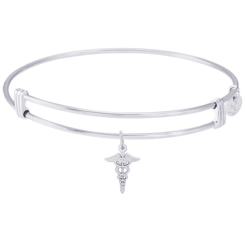 Sterling Silver Noble Bangle Bracelet Caduceus Charm