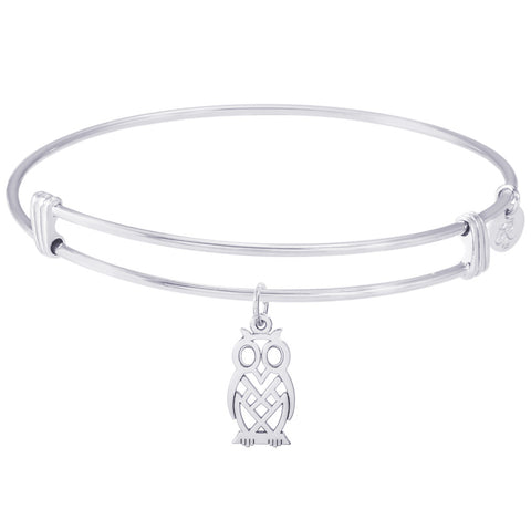 Sterling Silver Noble Bangle Bracelet Owl Charm