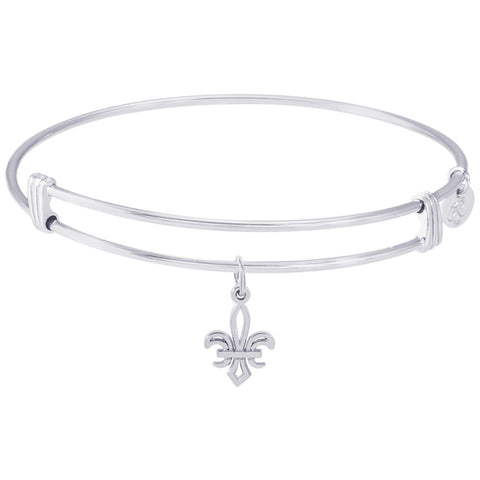 Sterling Silver Noble Bangle Bracelet Fleur De Lis Charm