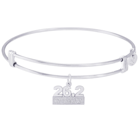 Sterling Silver Noble Bangle Bracelet Marathon 26.2 W/Diamond Charm